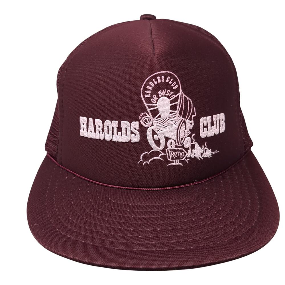 Harolds Club Or Bust Snapback Trucker Hat Red One Size Adjustable Rope Mesh Back